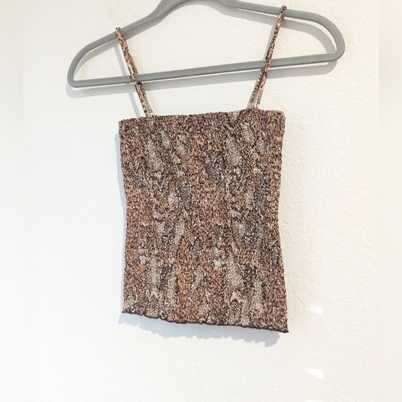 Nanushka Brown Animal Print Smocked Spaghetti Strap Matea Tube Top Party Club - Picture 7 of 10